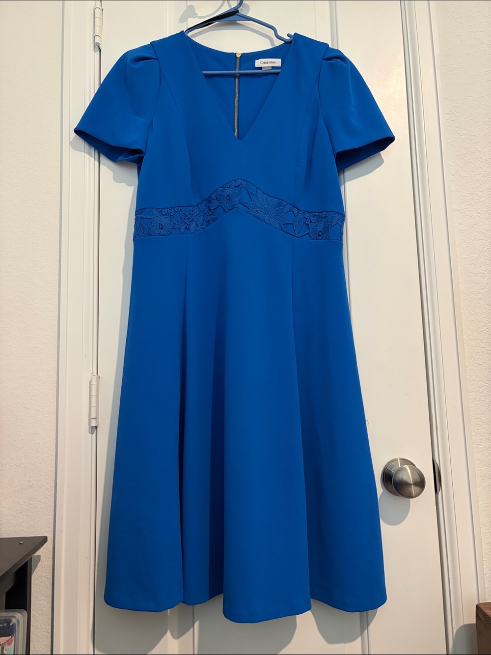 Calvin Klein Cobalt Blue V-Neck Midi Dress